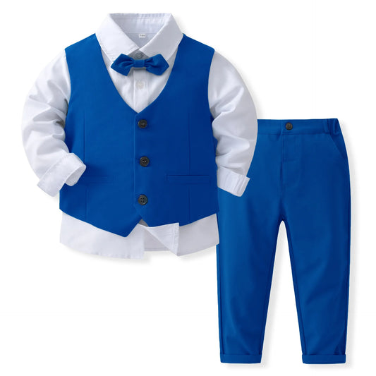 Gentleman Outfits Birthday Costume for Boy Children Spring Autumn Cotton Clothing Set Solid Vest Suit Kids Toddler Formal Wears