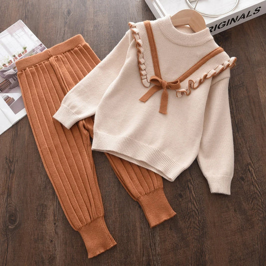 Bear Leader Baby Girls Sweater Clothing Sets 2023 Newest Winter Knitted Ruffles Fashion Party Holiday Newborn Children Costumes